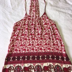 Red and White Elephant Printed Beach Dress